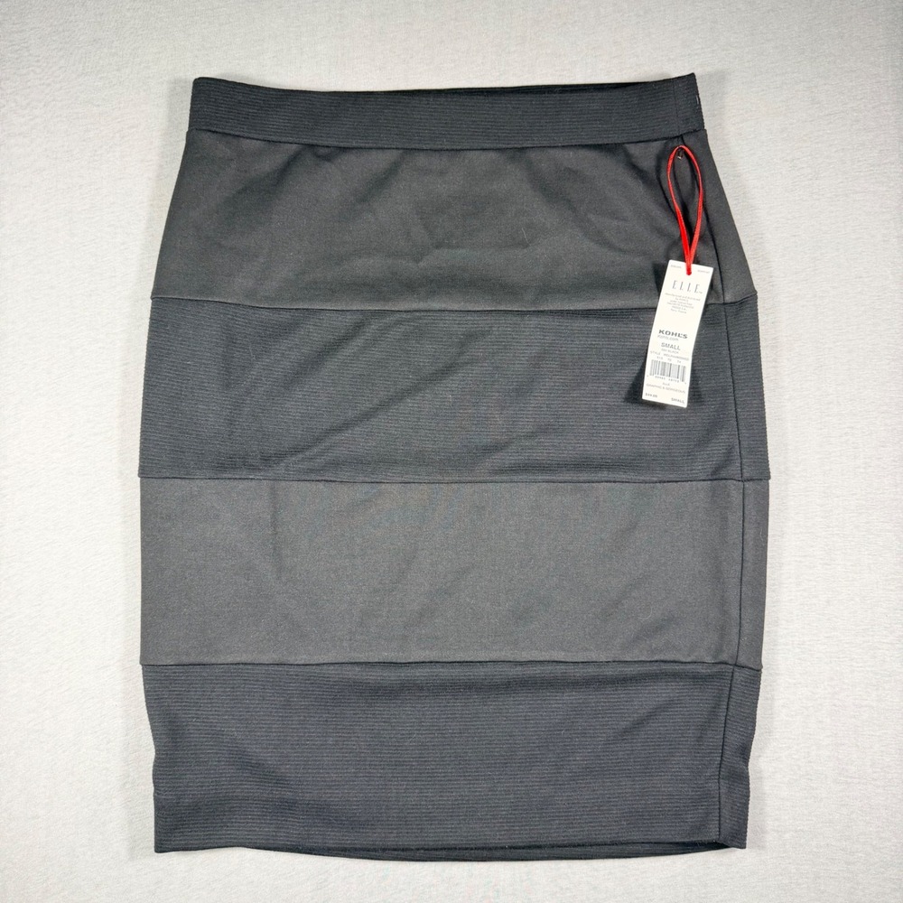 NEW Elle Womens Black Mixed Media Ottoman Ponte Pencil Skirt Small